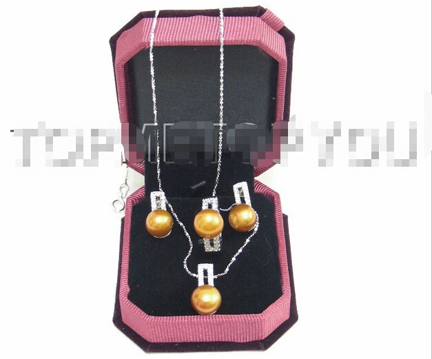 

Free shipping New style Natural noble jewelry>>>> 17" 12mm coffee pearls necklace pendant Earring Rings 925sc set E230