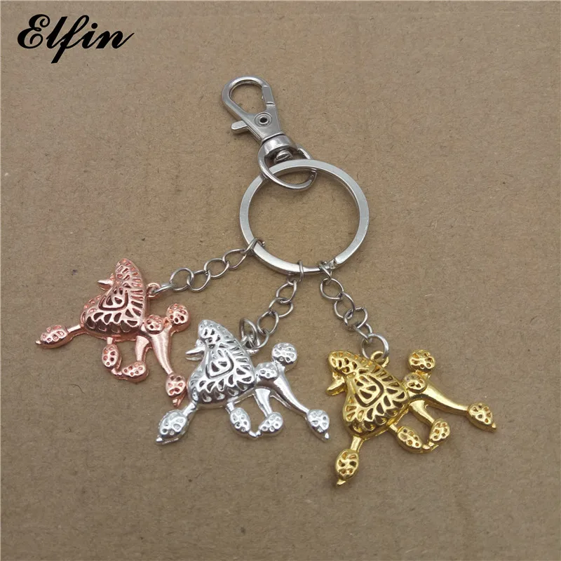 Elfin Trendy Poodle Key Chains Gold Color Silver Color Animal Pet Memorial Dog Key Rings Jewellery Women Men