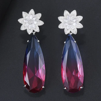 

19*57mm Luxury Women Stratement Flower Pierced Drop Wedding Dangle Earrings Cubic Zirconia Inlaid Jewelry mujer moda 2018