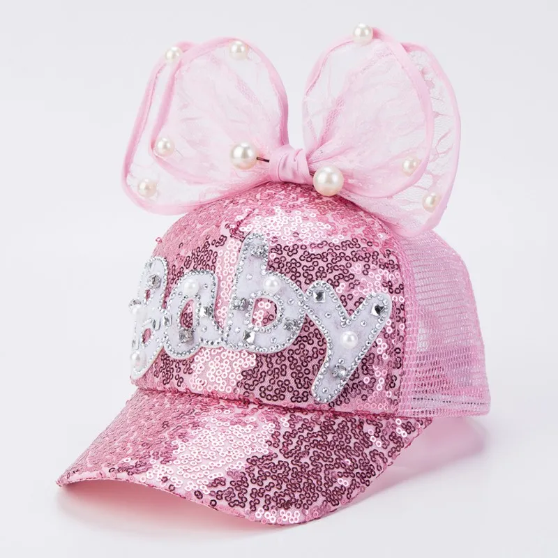 

Children Baseball Cap Baby Summer Hat Rabbit Ear Pearl Big Bow Kids Sun Hats