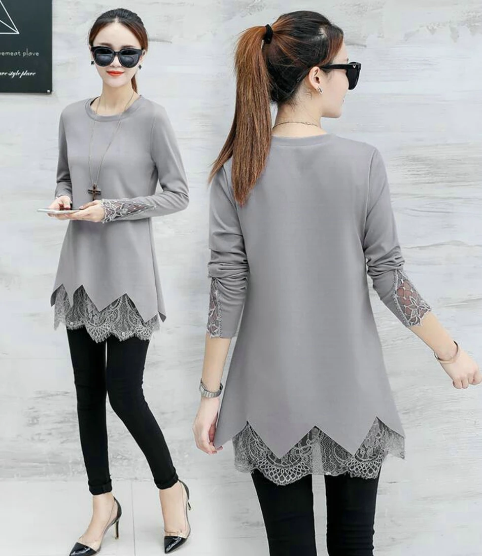 Tunic Plus Size 2018 Spring Autumn Fashion New Womens Long Sleeve Blouse Shirt Black Lace Long Tunic Tops for Women 040204