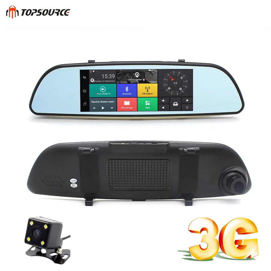 Cheap Chance for  TOPSOURCE 7 inch Car DVR GPS Camera 3G WCDMA Android 5.0 DVR Bluetooth FM WIFI Dual Lens rearview m