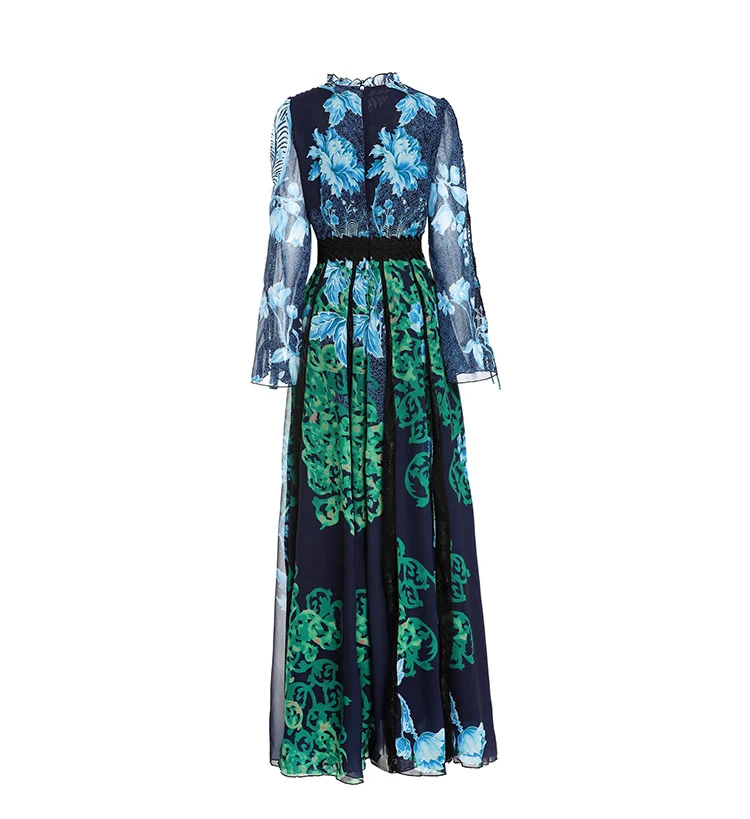 Женские платья с вышивкой LD LINDA DELLA, весеннее длинное синее платье с длинным рукавом и цветочным принтом, платье для вечеринок