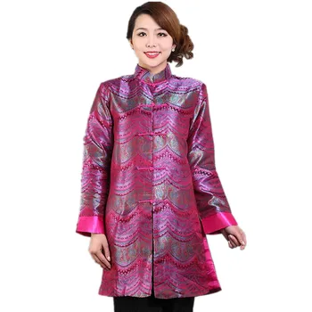 

Discount Hot Pink Chinese Lady Silk Satin Jacket Mandarin Collar Slim Outwear Button Flower Coat Free Shipping Size S To XXXL
