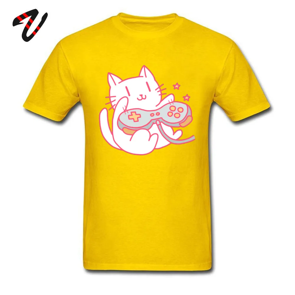 Print Street Tees Short Sleeve for Adult All Cotton Lovers Day Round Collar Top T-shirts Comics T-Shirt New Arrival Vintage Hipster Nerdy Video Game Cat Sticker a yellow