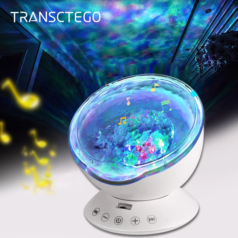 

Led Night Light Projector Lamp Nightlight Remote Control Ocean Wave Projector 12 LED &7 Colors Music Player Bedroom Bedside Lamp