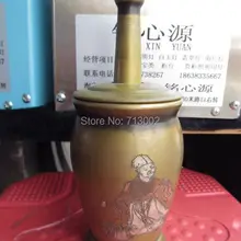 Старая медная Китайская древняя медицина травяная мельница паз кувшин и пестик подписанный