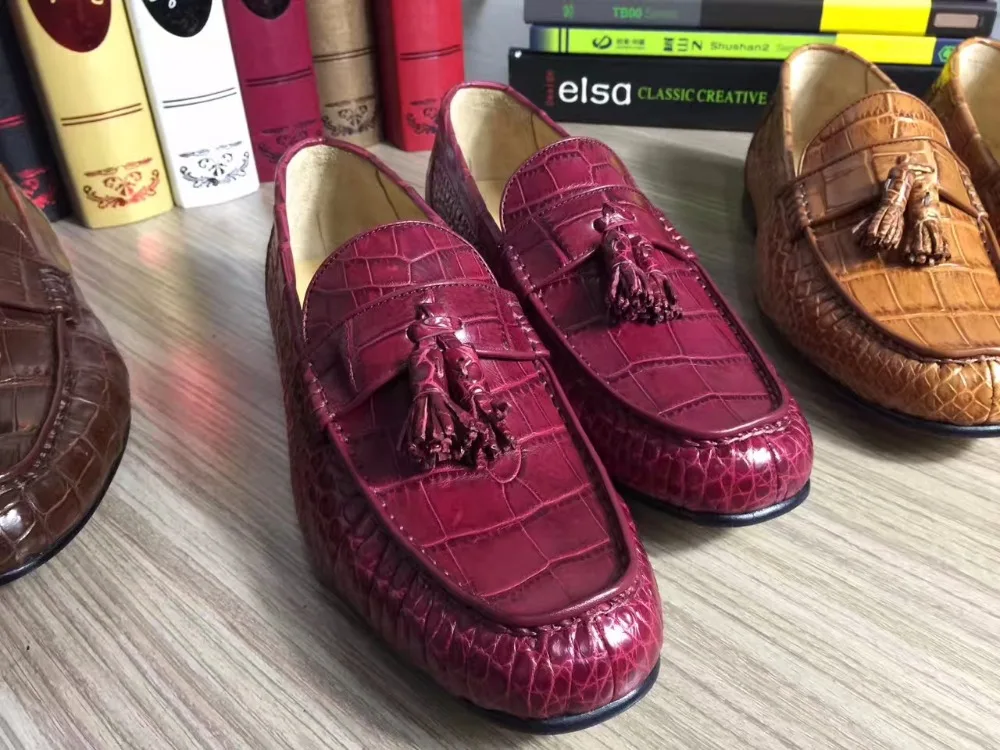 Hechos Crocodil Vino Tinto Zapatos Hombres Mano De 2018 Genuino Auténticos La A Marrón Calidad Reales Piel Hombre Cocodrilo Superior Color xqawBOXT