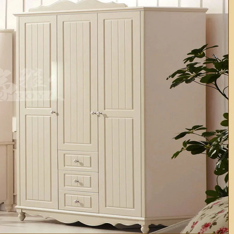 European Bedroom Furniture Solid Wood White Wardroble Armoire