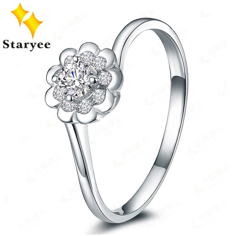 

1 Carat Effect Real 18K Solid White Gold Simulated Diamonds Wedding Engagement Band Rings For Women Jewelry Test Positive