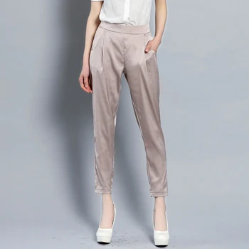 

Summer soft and comfortable breathable silk pants women wild nine points harem pants plus size elastic waist loose casual pants