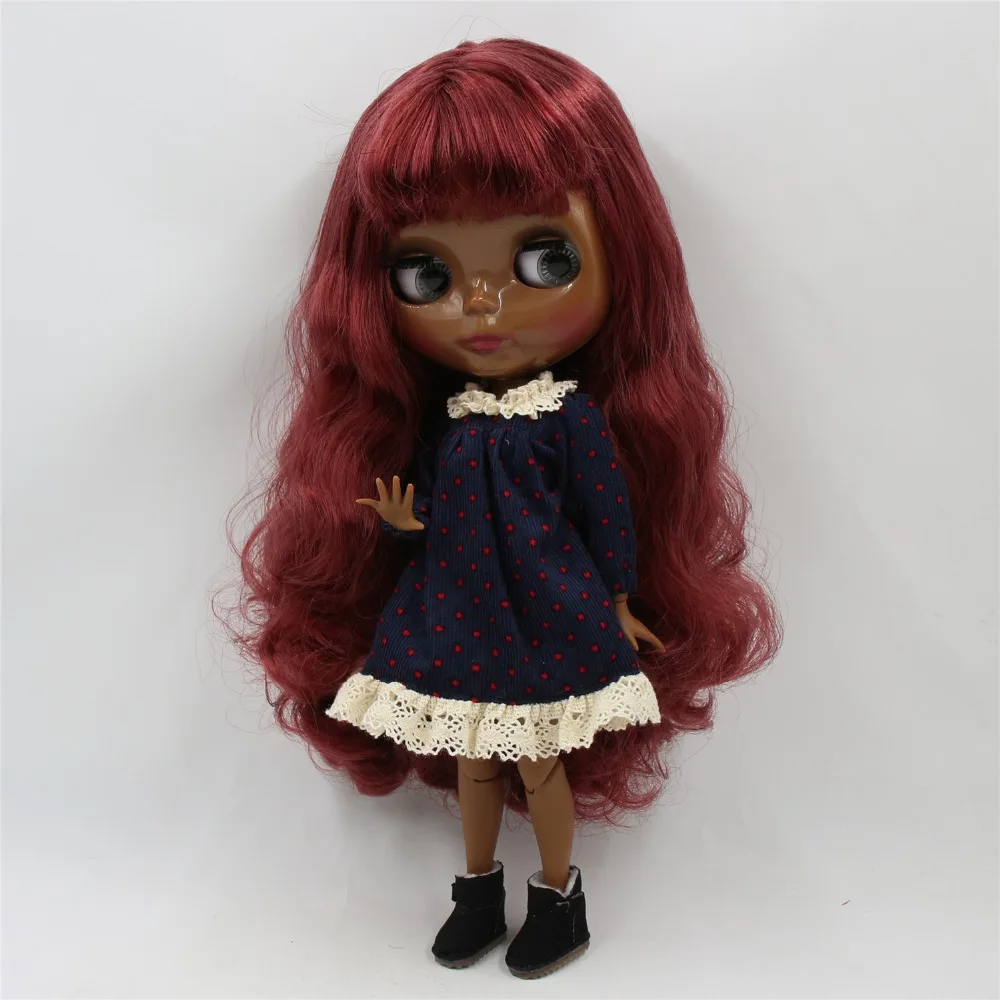 Фабрика blyth кукла 1/6 bjd супер черная кожа сустав тело красное вино волосы с челкой