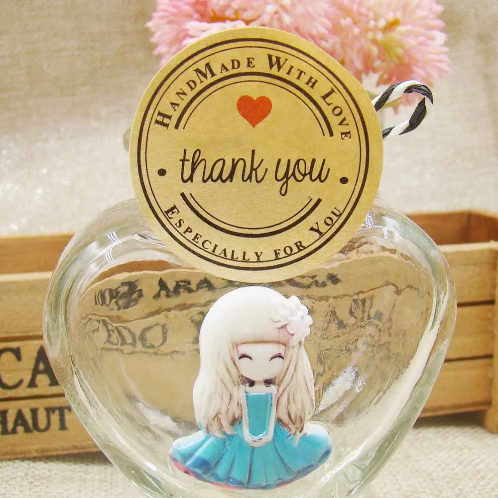 100PCS 3.5cm Cute Creative Kraft/white thank you Seal Label Sticker, especially for you gift Stickers "with Red heart printing"