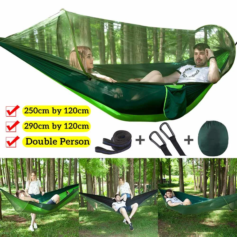 

Automatic unfolding hammock ultralight parachute hammock hunting with mosquito net outdoor furniture 250X120CM/290X140CM