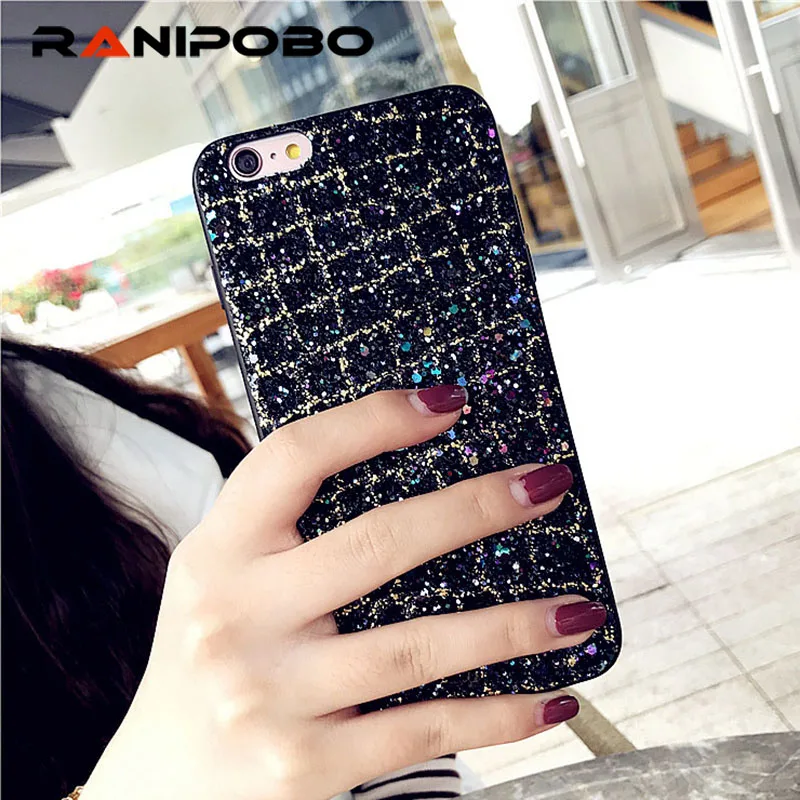 

Luxury Shining Phone Cases For iPhone X 8 7 6 6S Bling Flash Powder Geometry Hard PC Back Cover For iPhone X 6 6S 7 8 Plus Capa