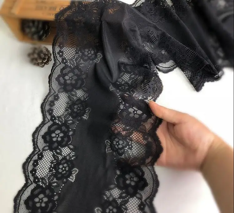 

1 Meter Black Color Elastic Lace Trims Black For Garment Accessories Dress Sewing Applique Costume Stretch Lace Fabrics 23cm