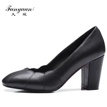 

Spring Women Pumps 2017 Top Sale Shallow Single Shoes Japanese Sweet Style Female Ruffles Shoes Concise PU Working Thick Heels