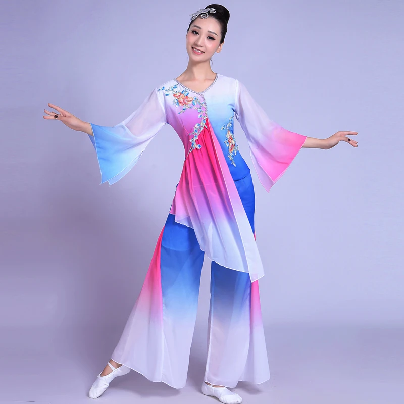 Китайский стиль Hanfu классическая одежда Yangko женский костюм "Веер" Танец национальный танец представление одежда квадратный танец одежда