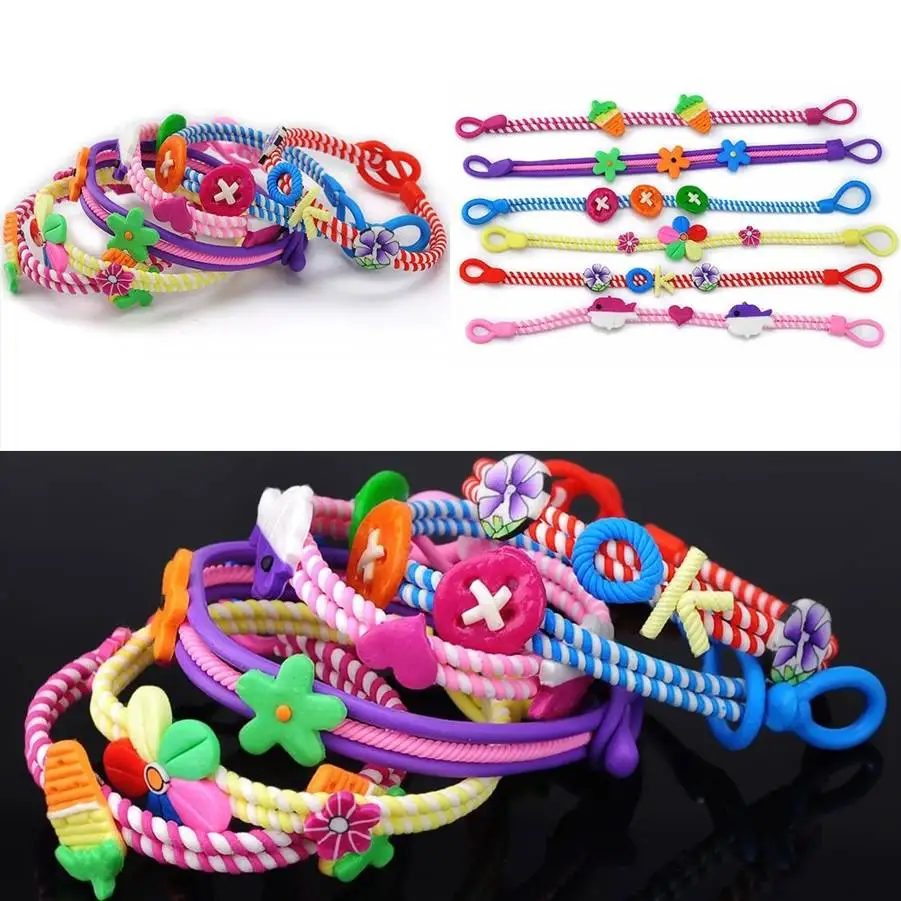 

5PCS/Lot Wholesale Jewelry Polymer Clay Kids Baby Children Bracelets Wirst band Cartoon Flower stretch bracelet Best Gifts