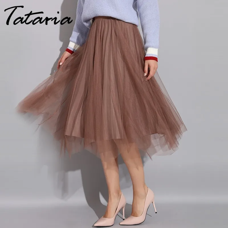Tataria high Waist Long Tutu Skirt Women Pleated Skirts Women's Winter ...