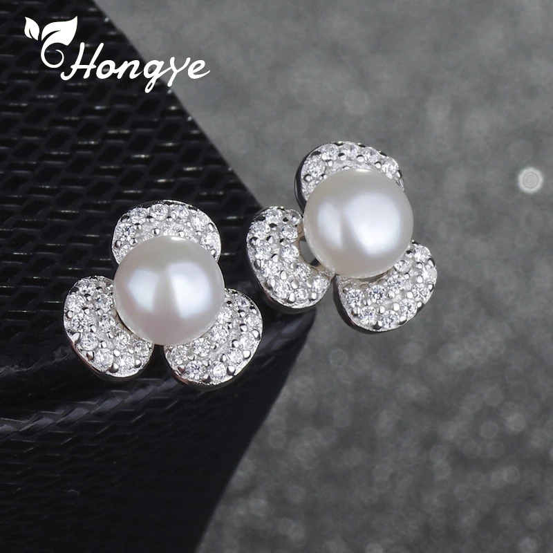 

Hongye Sterling Silver Stud Earrings Unique Women Fashion Jewelry Natural Pearl Brincos Modern Femme Ear Nails Birthday Jewelry