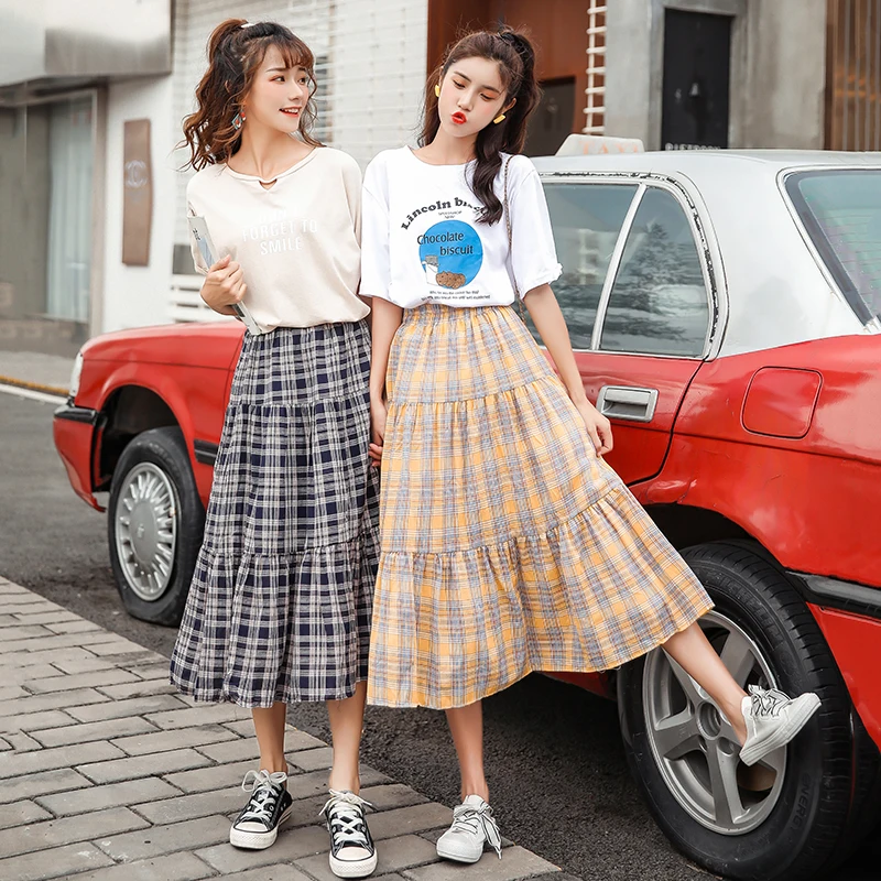 Mori girl/Милая клетчатая юбка большого размера новый дизайн летняя Модная хлопковая