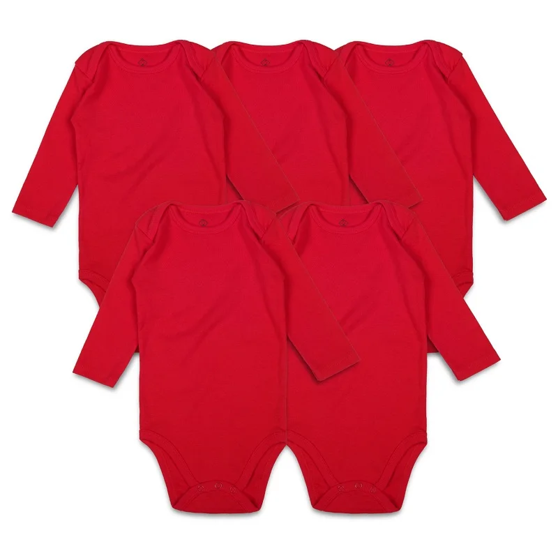 5 pcs red long sleeve baby bodysuit