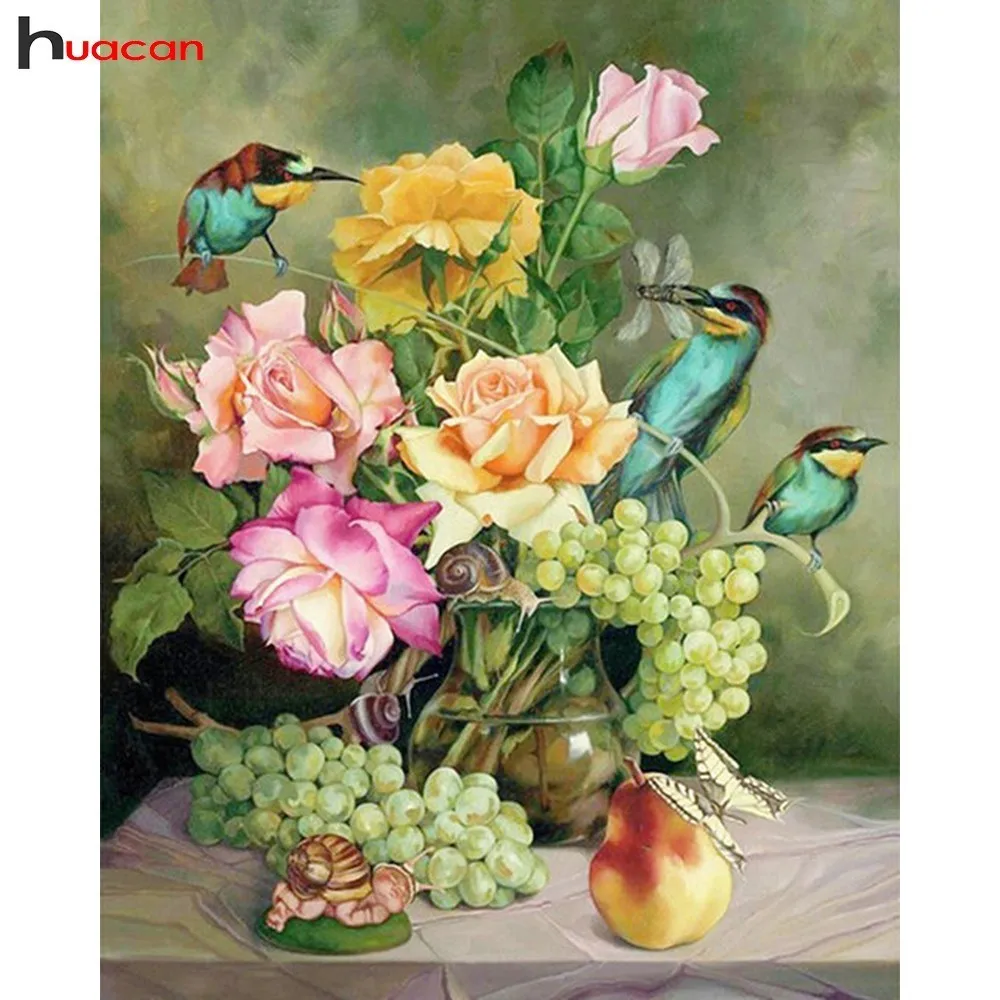 

HUACAN 5D DIY Diamond Painting Cross Stitch Flowers Mosaic Diamond Embroidery Birds Decoration Home Full Square Drill Resin Gift
