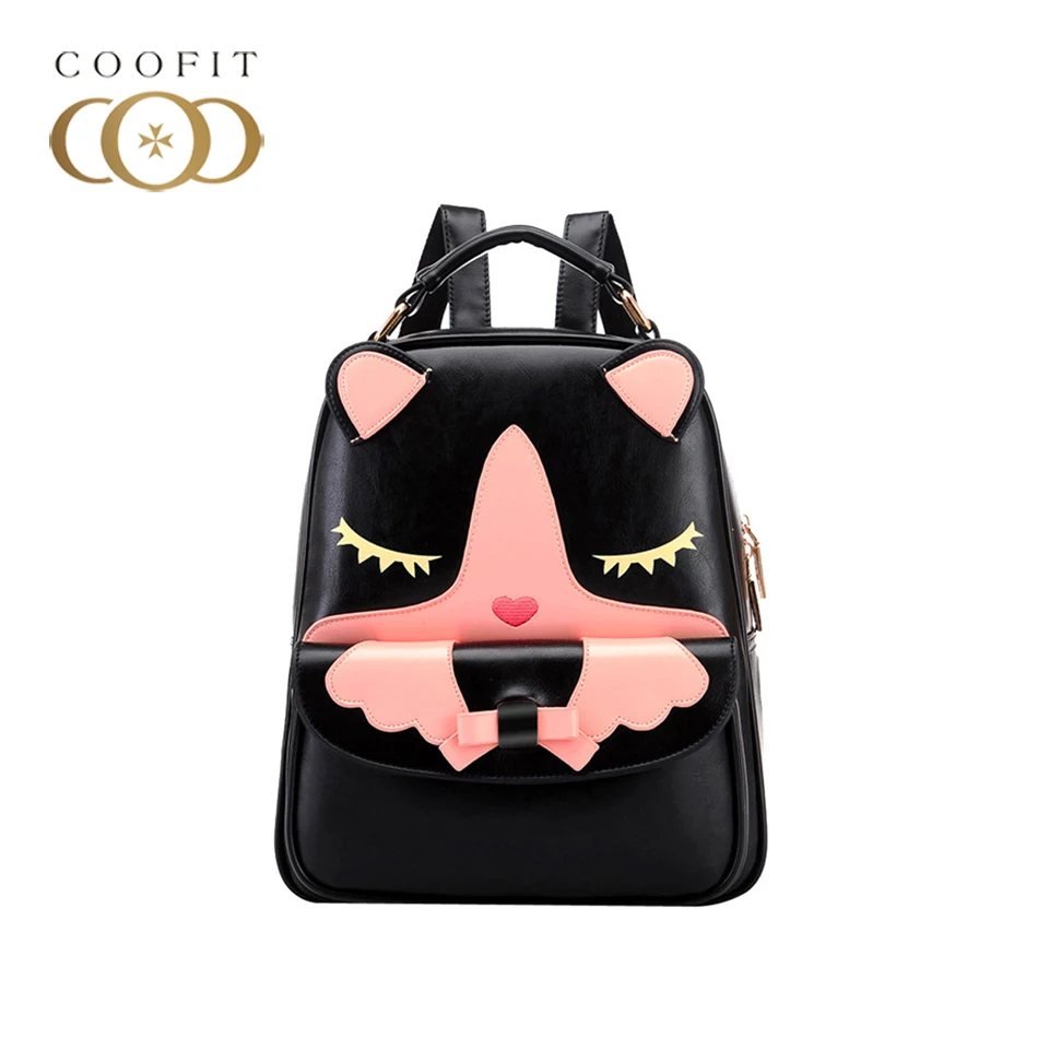 

coofit Korean Stylish Cartoon Animal Backapck For Women Cute Ear Cat PU Leather Backpack Teens Girls Knapsack Lovely Rucksack