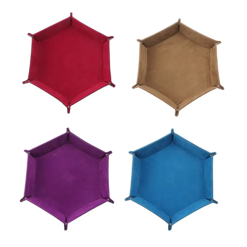 

DND Board Game PU Leather Folding Hexagon Dice Tray Coin Jewelry Key Storage Box Board Game Folding Tray