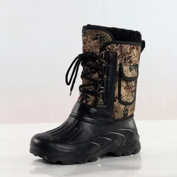

Men Fishing Boots Hunter Rain with Fur Waterproof Camouflage Winter Men Mid Calf Boots Warm Casual Male Boots Shoes botas mujer