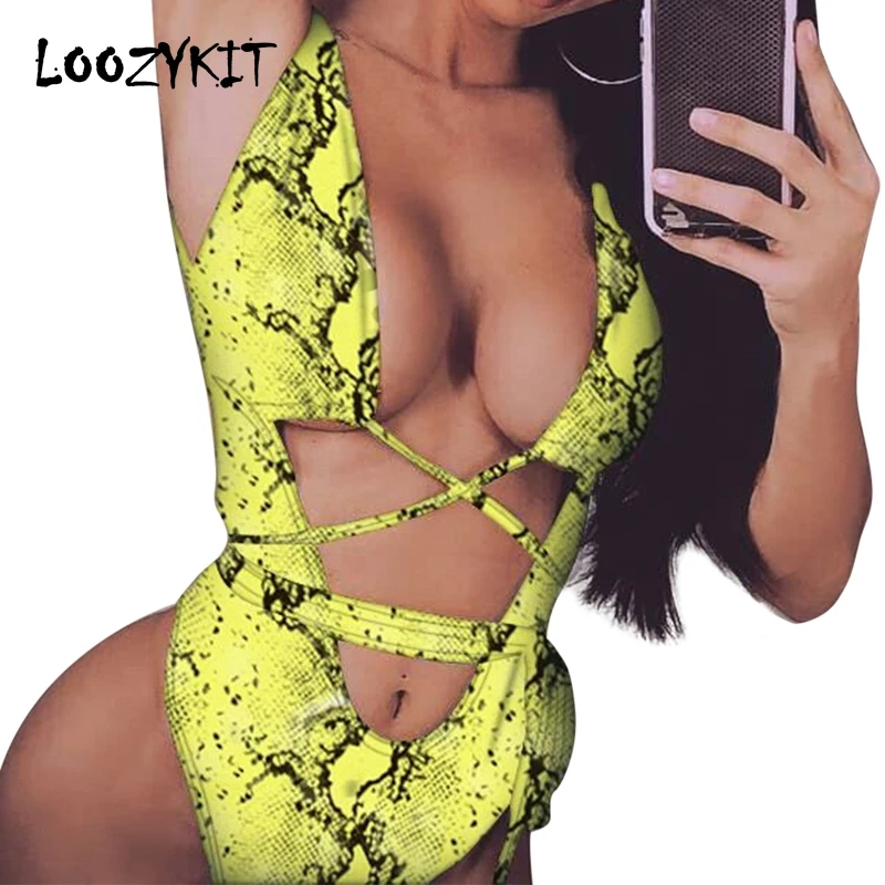 

Loozykit Women Print Bikini Set Push Up Piece Swimsuit Lace-Up Hollow Out Swimwear Beach Bathing Suit Brazilian Monokini