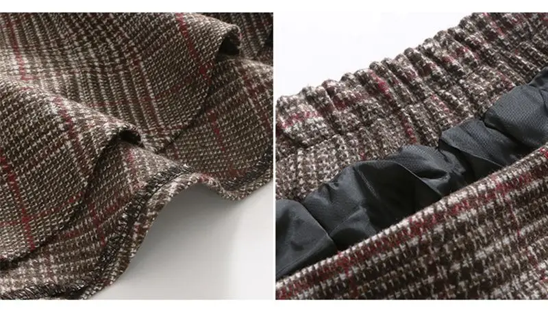 Японский стиль, винтажная клетчатая длинная юбка для женщин, уличная одежда на молнии, эластичная высокая талия, карман, шерстяные юбки, зима, SK242