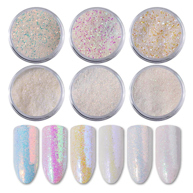 6 Box Sets Professional Nails Decorations Tools White Nail Glitter 6 Box Sets Professional Nails Decorations Tools White Nail Glitter Powder Shining Dust