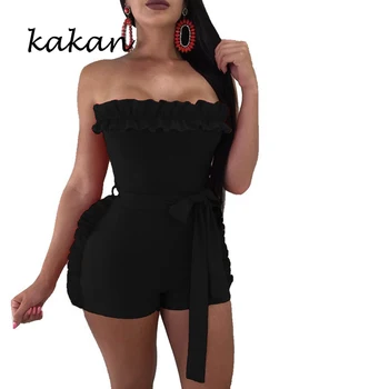 

Kakan summer new sexy jumpsuit wooden ear strapless halter jumpsuit black blue orange jumpsuit
