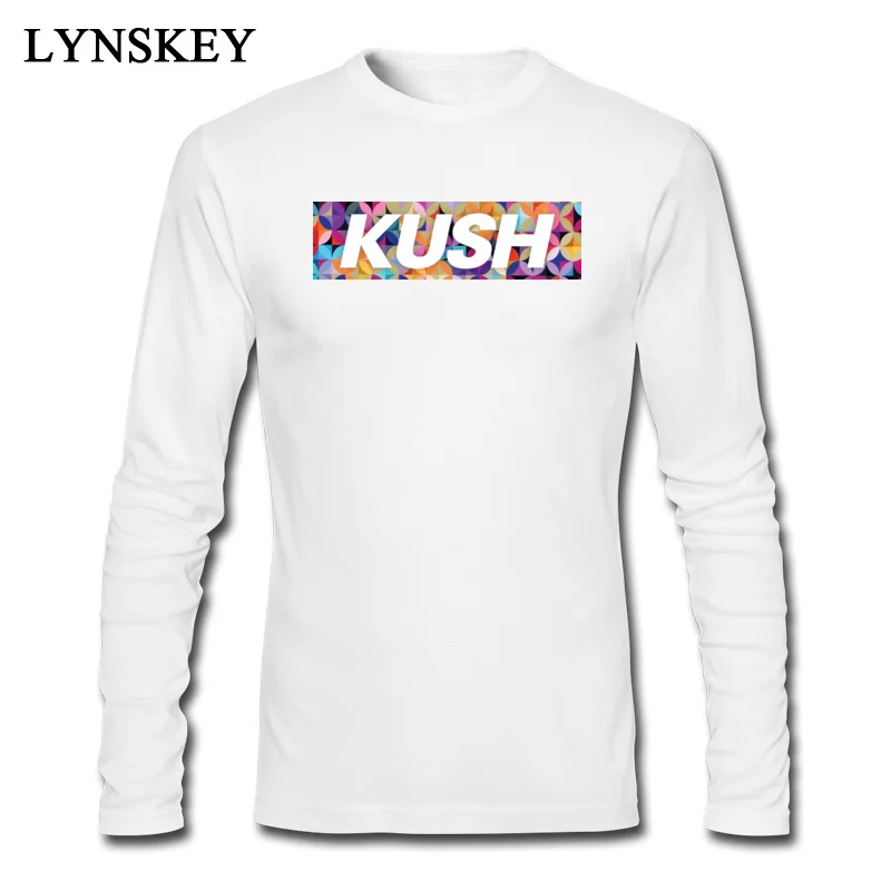Cotton T-Shirt for Adult Long Sleeve Printed Tops T Shirt Discount Summer Simple Style KUSH Round Neck Tee-Shirts Top Quality KUSH white