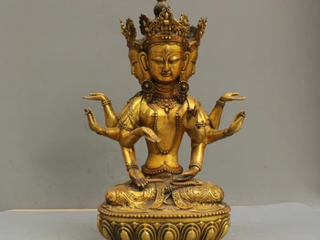 

20'' China Tibet Gilt Namgyalma Buddha Mother 3 heads 8 arms Bronze Statue