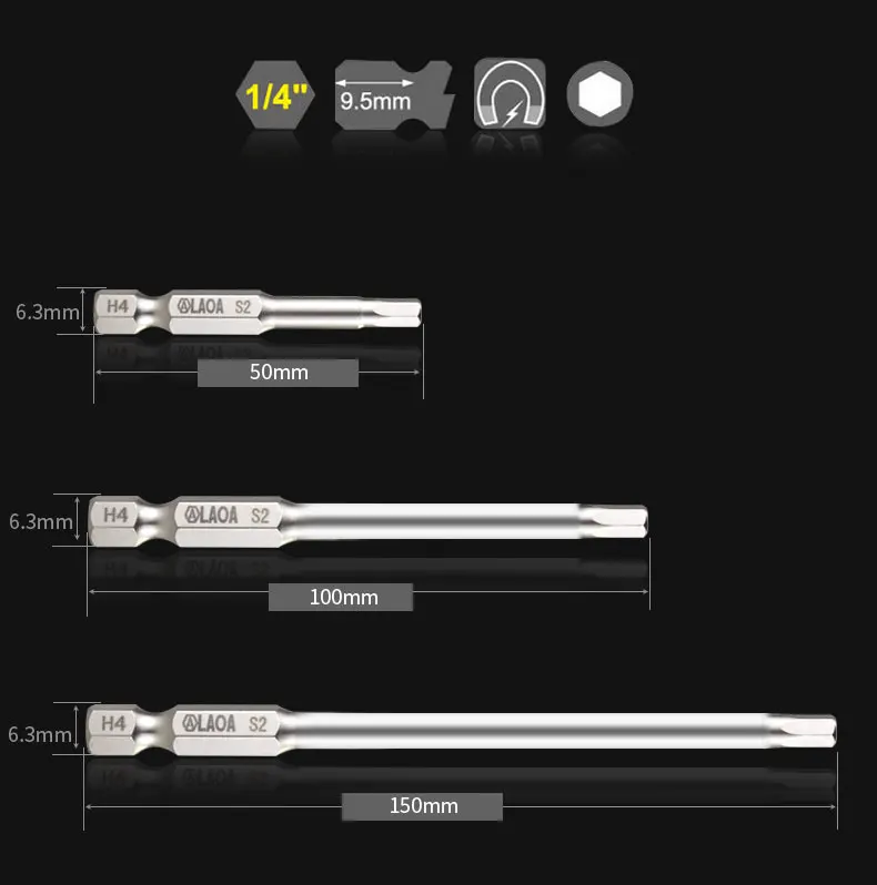 LAOA S2 легированная сталь Шестигранная электрическая отвертка наконечники с магнитной головкой 2 шт