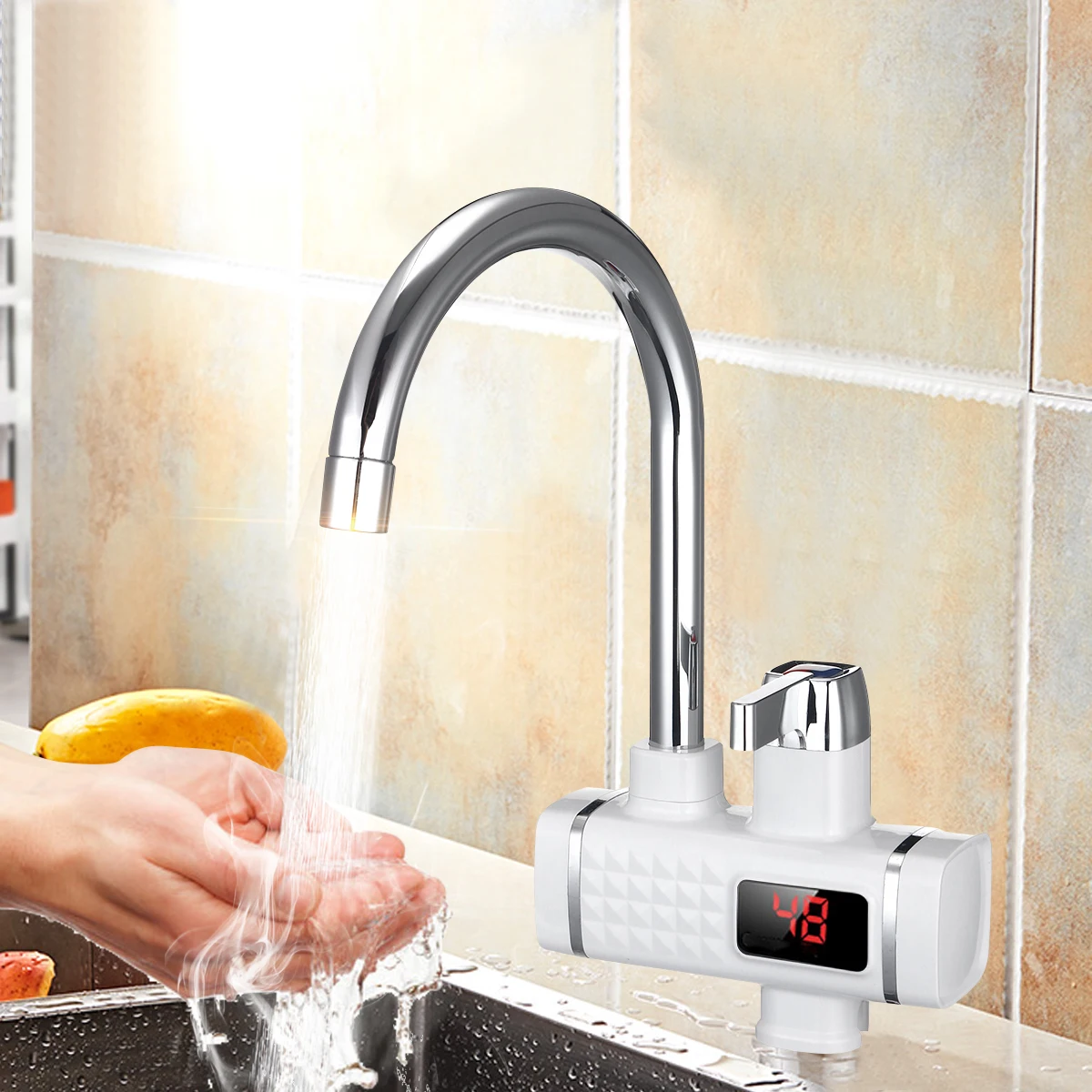 

220V Led Digital 3000W Instant Heating Electric Water Faucets Hot & Cold Water Heater Tap Kitchen Bathroom Electric Basin Faucet