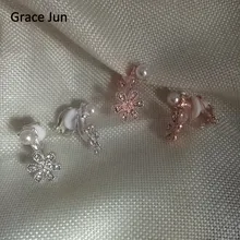 Бренд Grace Jun дизайн маленький цветок Стразы клипсы с искусственным жемчугом На серьгах без пирсинга для женщин клипсы для ушей корейский стиль