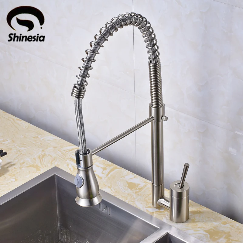 

Good Quality Nickel Brushed Pull Out Spring Kitchen Faucet Swivel Spout Vessel Sink Mixer Tap