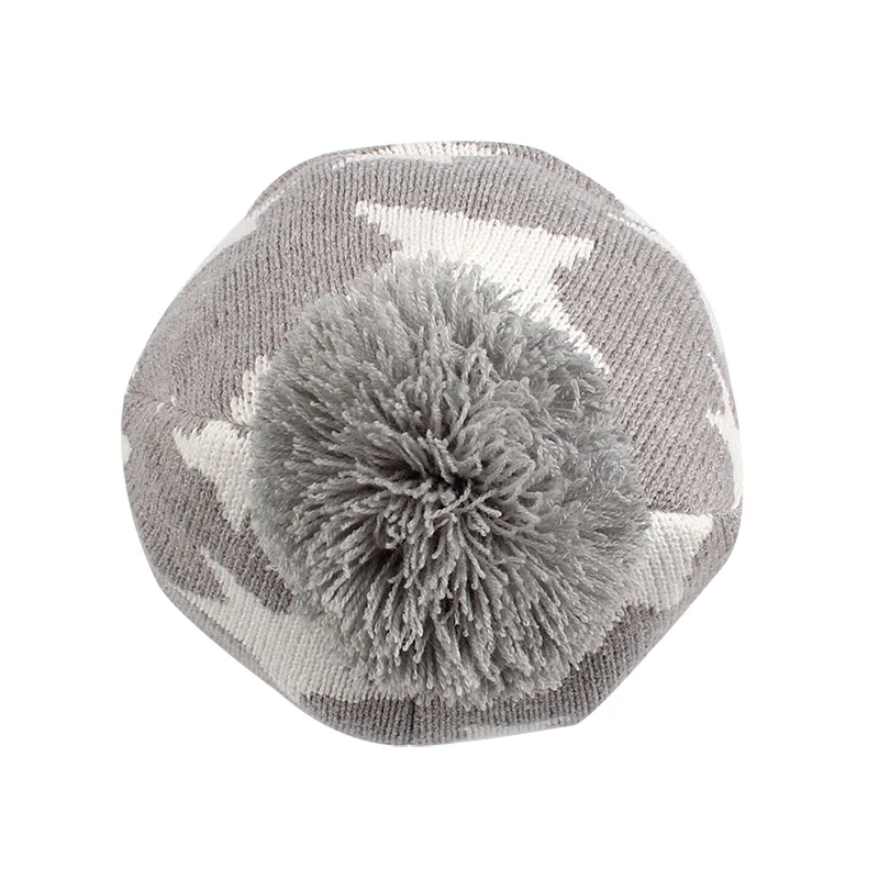 Star Fashion Knit Kids Hat Winter Warm Children Beanie Ear Protect Kids Hat With Pompom Star Pattern Baby Girls Beanie Hat  (11)