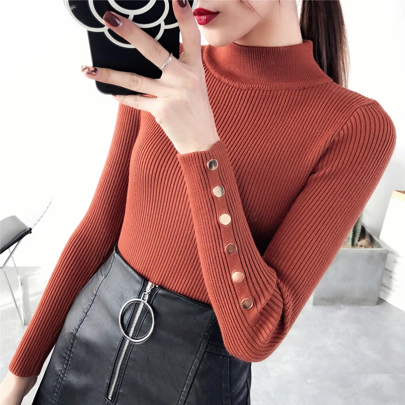 

OHCLOTHING 2019 female Half downneck female thickening new winter sweaters slim all-match elastic knit Fashion slim Pullovers