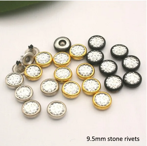

Wholesale Free shipping 200sets 9.5mm zinc alloy rhinestone rivets arcylic rivets nail Silver Black Gold diamond rivets ZD-004