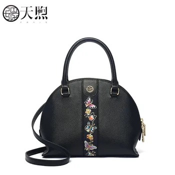 

2020 New women Genuine Leather bags famous brand embroidery Luxury real Cowhide fashion Shell bag women leather shoulder bag