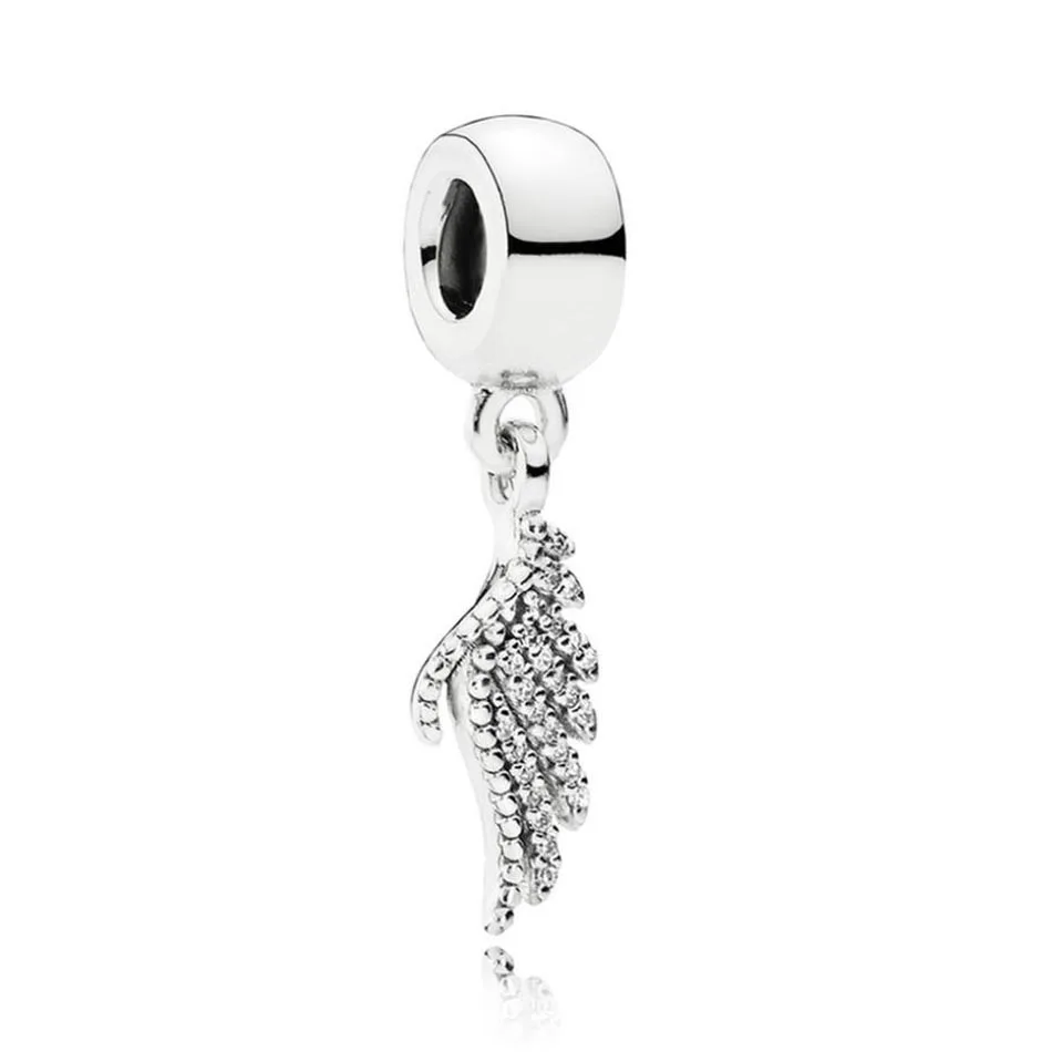 

Majestic Feather Dangle Charm fit Pandora Bracelet Bangle Girl Gift Clear CZ Bead Authentic 925 Sterling Silver DIY Jewelry