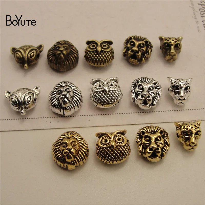 BoYuTe (100 PiecesLot) Metal Alloy Animal Fox Lion Owl Leopard Head Beads for Bracelet Jewelry Making (3)