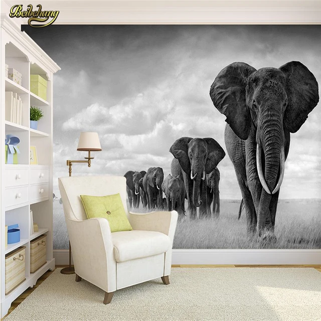 Beibehang Custom Zwart wit animal olifant Grote Muurschildering ... Beibehang Custom Zwart wit animal olifant Grote Muurschildering ...