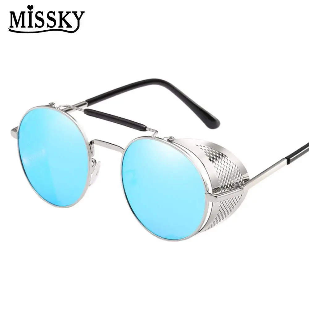 MISSKY Steampunk круглые металлические солнцезащитные очки в стиле стимпанк для мужчин