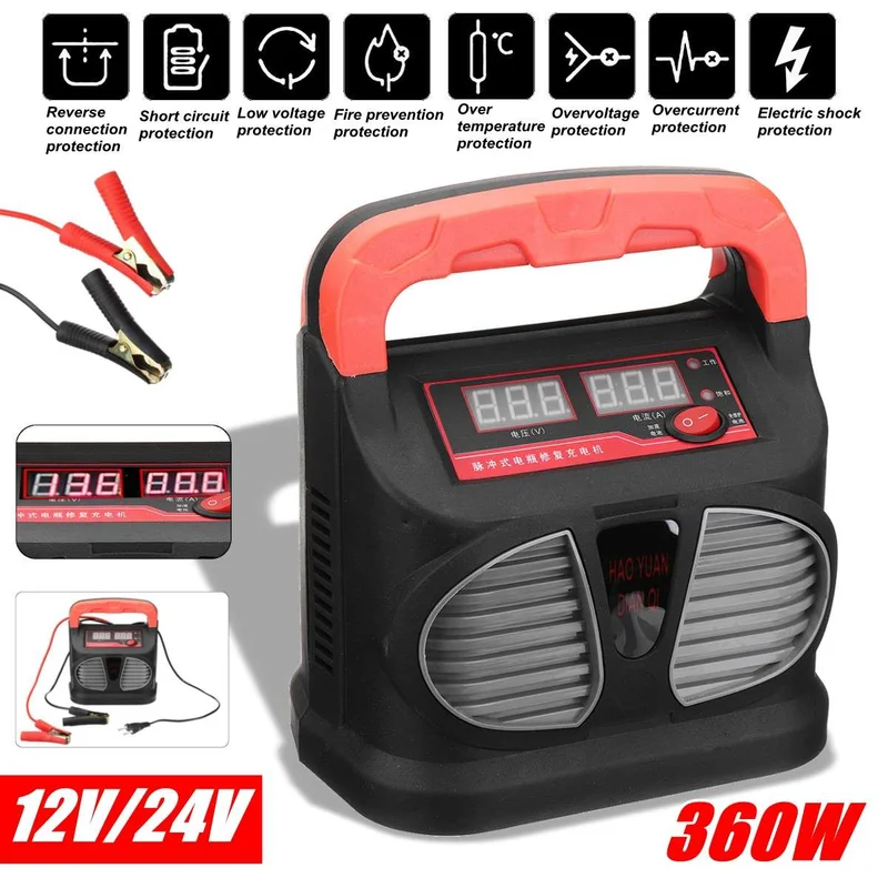 12 V/24 V 15A для автомобилей и мотоциклов Батарея Зарядное устройство полностью